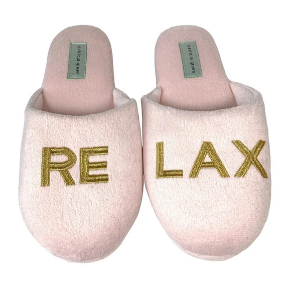 Patricia Green Relax Slide Slippers, Size XL (10), Pink w Gold, Plush, Like New - Picture 2 of 5
